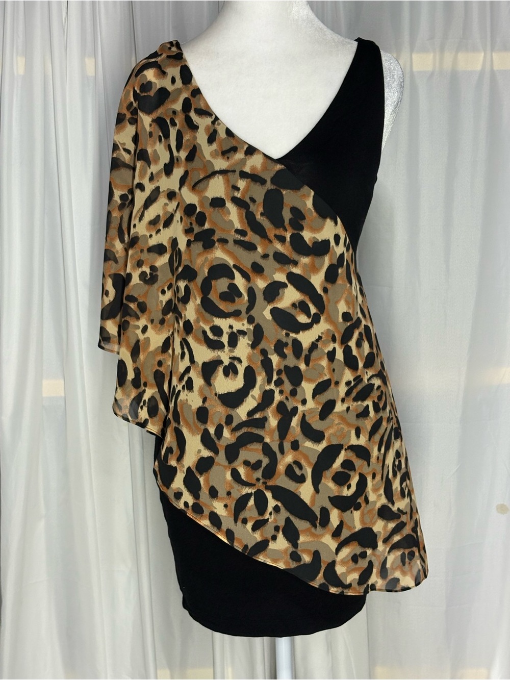 bebe Asymmetrical Leopard-Print Dress Y2K Black & Tan XS